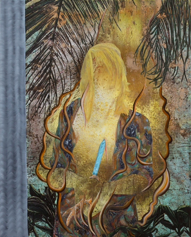 Peinture : L'île aux mimosas, huile et acrylique sur toile