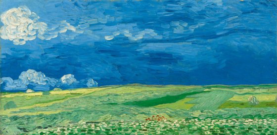Peinture de Vincent Van Gogh, "Champ de blé sous un ciel orageux"
