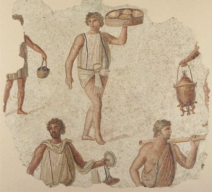 Mosaïque : Préparatifs d’un banquet Carthage 180-190 après J.-C.