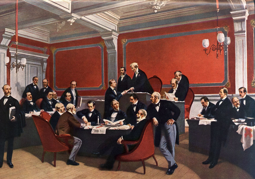  Première convention de Genève signée à l'hôtel de ville de Genève, le 22 août 1864. Tableau de Charles Édouard Armand-Dumaresq