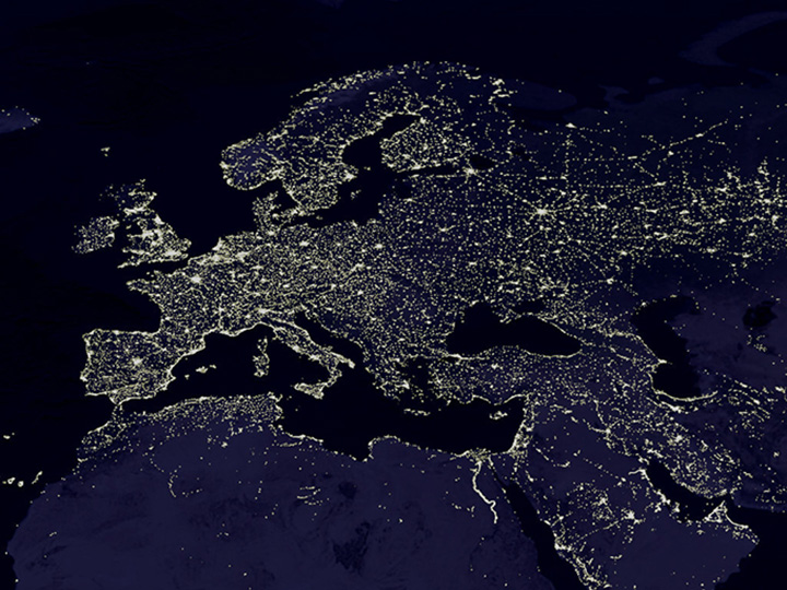 Europe at night from space