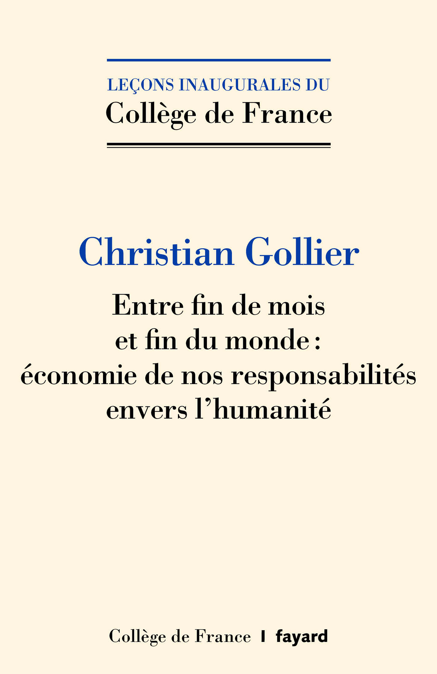 Couverture de l'édition imprimée de la leçon inaugurale de Christian Gollier