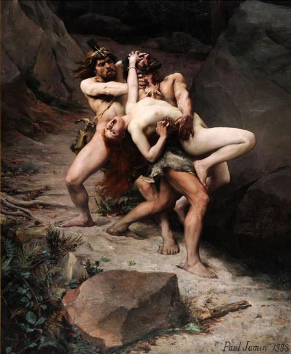 Peinture : Le Rapt à l’Âge de pierre, Paul Jamin, 1888