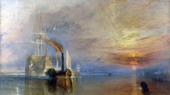 Peinture : The Fighting Temeraire tugged to her last berth to be broken up, 1838, J. M. W. Turner