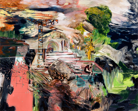 Painting: The Landmark (or The Laser Point), acrylic, airbrush on canvas on panel