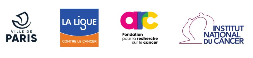 Logos des soutiens du colloque : Ville de Paris, La Ligue contre le cancer, Fondation pour la recherche sur le cancer, Institut national du cancer