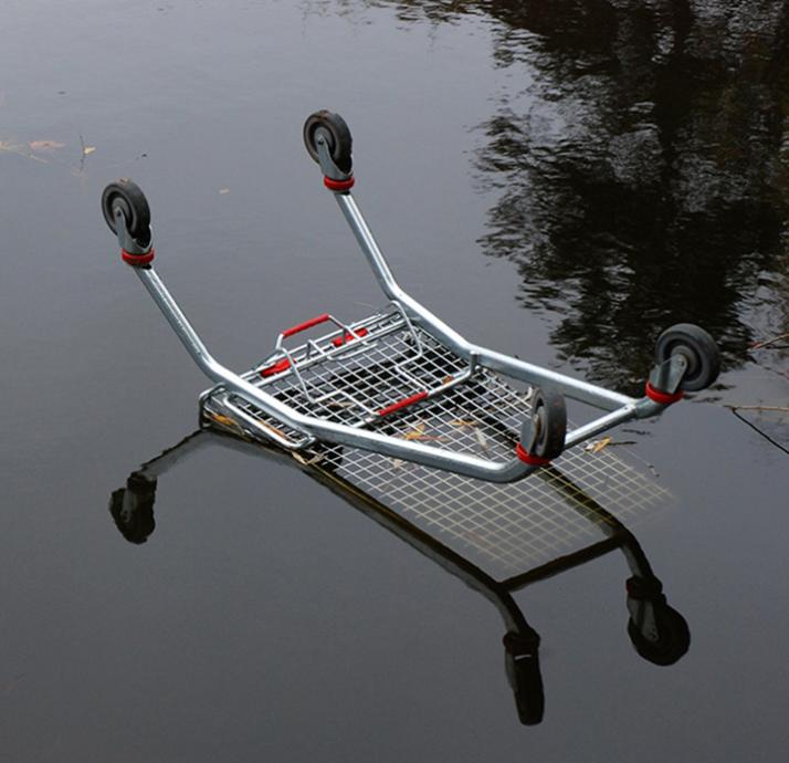 Caddie cassé dans une flaque d'eau