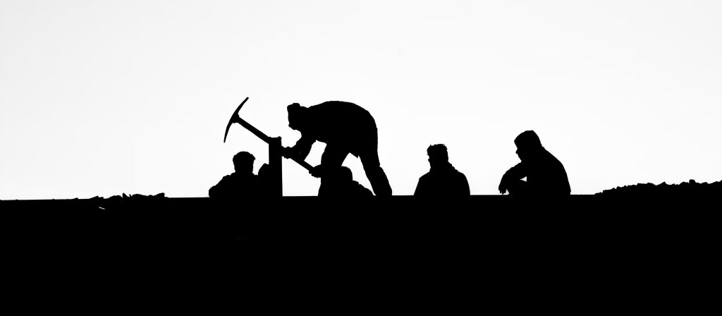 Backlit photo of workers at work