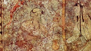 Peinture murale d'une jeune fille frappée d'un sort va puiser de l'eau et rencontre le démon aquatique