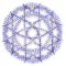 Représentation d'une structure en forme de sphère faite d'anneaux violets reliés par de petits points dorés, illustrant une construction chimique précise et symétrique