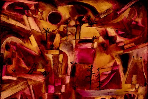 Paul Klee, Rocky landscape (with palm trees and fir trees), 1919, 155, oil and pen on cardboard, 41.8 x 51.4 cm, Centre Paul Klee, Bern, donation Livia Klee