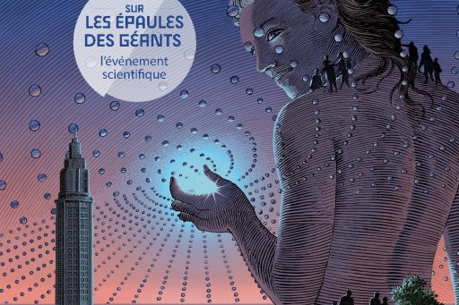 illustration showing a giant woman in the foreground and the city of Le Havre in the background