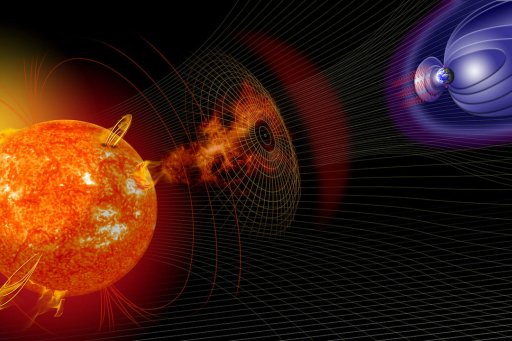 Artist's impression of the influence of a solar flare on Earth - © NASA