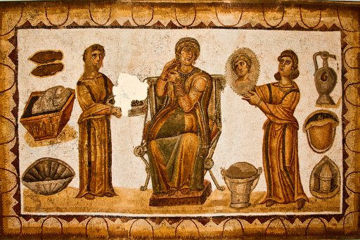 Mosaic: "Matrone à sa toilette", Sidi Ghrib baths, Musée national de Carthage