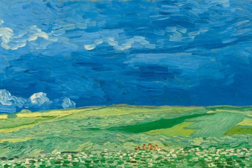 Peinture de Vincent Van Gogh, "Champ de blé sous un ciel orageux"