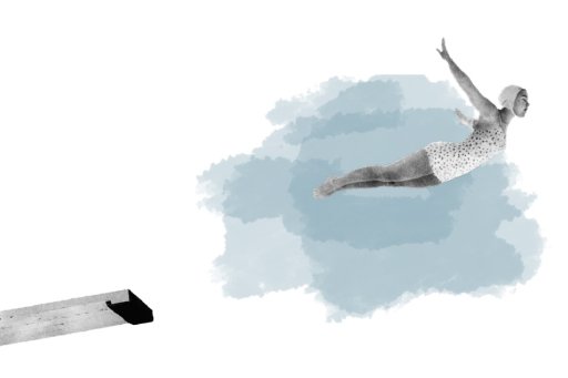 Woman in bathing suit jumping off a diving board