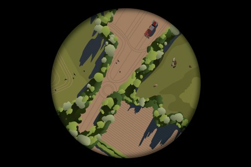 3D drawing of pastures and ploughed fields seen from above