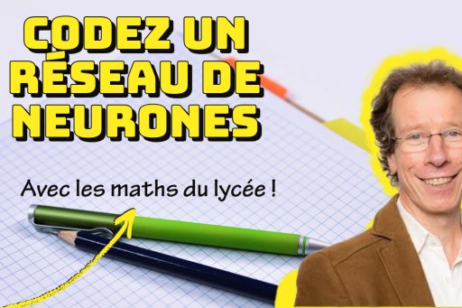 Illustration représentant le Pr Mallat et le texte "Codez un réseau de neurones. Avec les maths au lycée !"