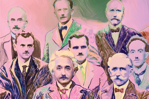 Portrait artistique coloré d'hommes en costumes, style visuel dynamique et contours accentués.