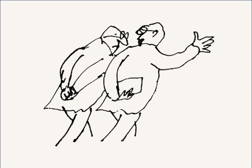 Dessin au trait noir de deux personnes discutant