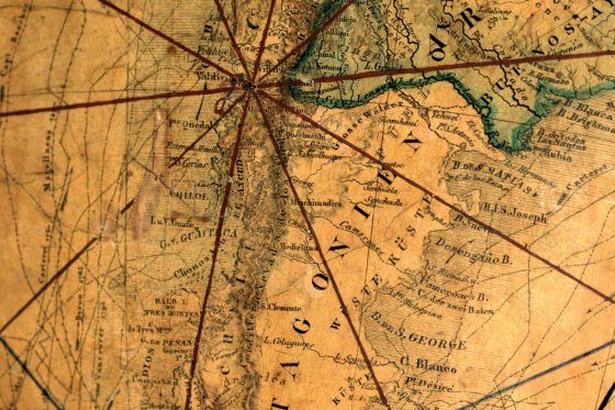 Detail of Heinrich Kiepert's globe adapted by Léonce Elie de Beaumont. Produced between 1850 and 1851