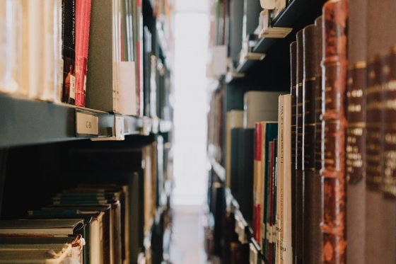 Rayonnage de livres à la Bibliotheque du Proche-Orient ancien du Collège de France