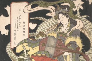 Estampe japonaise « La déesse Benzaiten apparaissant au régent Hôjô Tokimasa »