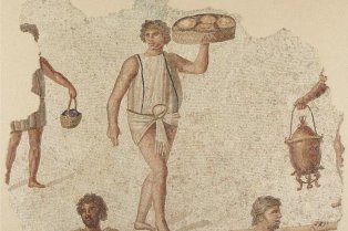 Mosaïque : Préparatifs d’un banquet Carthage 180-190 après J.-C.