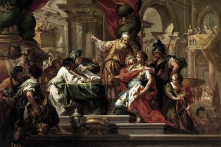 Peinture de Sebastiano Conca datant de 1735-37 : Alexander the Great in the Temple of Jerusalem