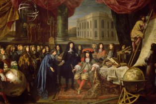 Tableau de Henri Testelin représentant Colbert présentant les membres de l'Académie des sciences à Louis XIV