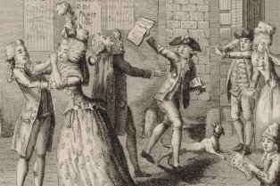 Engraving of women and men in the 18th century