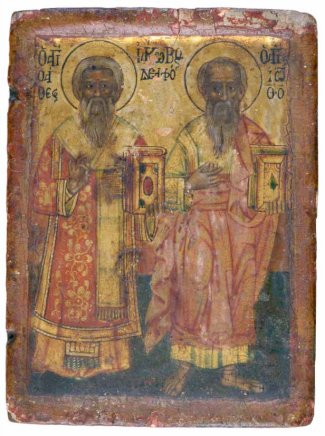 Saint Jacques Adelphothéos et Saint Jean le Théologien (XVIIIe s.) - Icône grecque, peinture sur bois