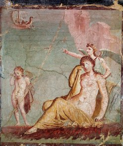Fresque "Némésis, déesse de la vengeance, montre le navire à Thésée, qui vient d'abandonner Ariane"