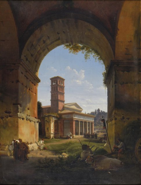 Huile de toile de Lancelot-Théodore Turpin de Crissé (1782-1859), intitulée "Vue prise à Rome sous l’arc de Janus", 1818.