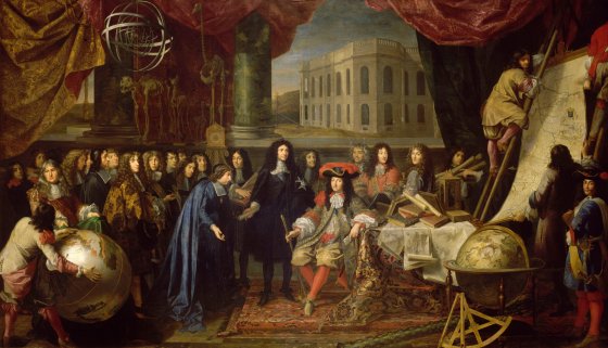 Tableau de Henri Testelin représentant Colbert présentant les membres de l'Académie des sciences à Louis XIV