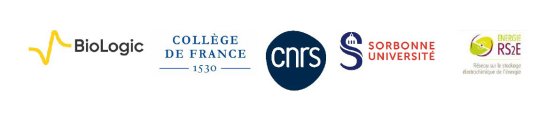 Logos de BioLogic, du CNRS, du Collège de France et de RS2E