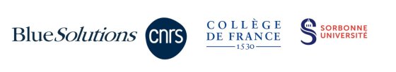 Logos de Blue Solutions, du CNRS, du Collège de France et de Sorbonne Université