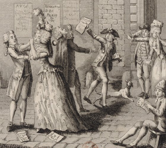 Gravure représentant des femmes et des hommes du XVIIIe siècles