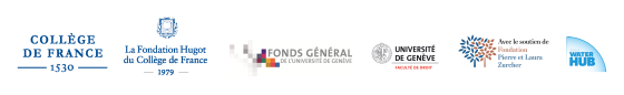 Logos des partenaires du colloque : Collège de France, Fondation Hugot du Collège de France, Fonds général de l’Université de Genève, Faculté de droit de l’Université de Genève, Fondation Pierre et Laura Zurcher et Geneva Water Hub