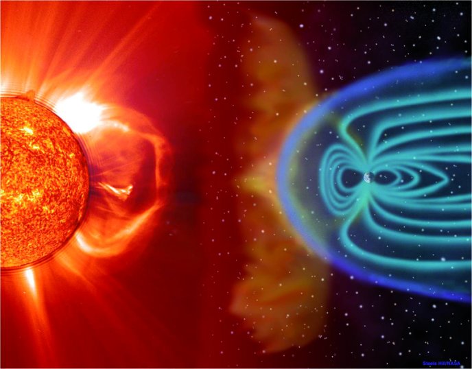 The Sun and Earth's magnetosphere (NASA art montage)
