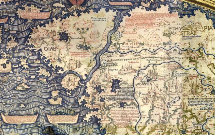 Détail de la carte du monde de Fra Mauro, 1459, Biblioteca Marciana, Venise (Italie) © domaine public