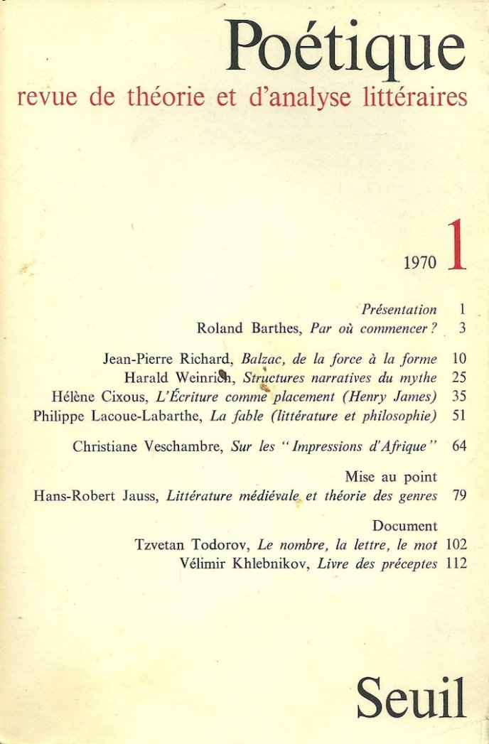 Cover of "Poétique", a review of literary theory and analysis