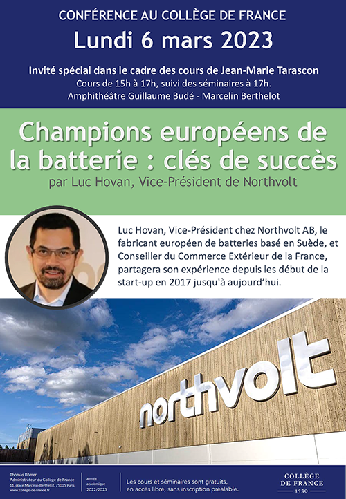 Affiche de la conférence de Luc Hovan (Northvolt)