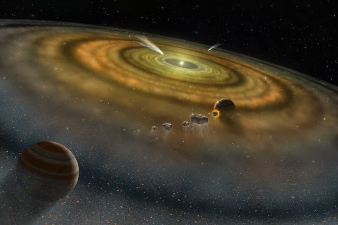 An artist's view of the protoplanetary disk where the planets and comets of the Solar System were born. nasa, Lynette Cook