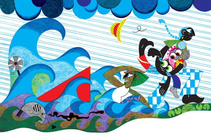illustration by Cheyenne Olivier, from the book Imai, à la rescousse Esther Duflo / Cheyenne Olivier, Seuil jeunesse, 2023