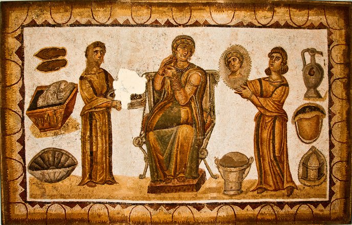 Mosaic: "Matrone à sa toilette", Sidi Ghrib baths, Musée national de Carthage