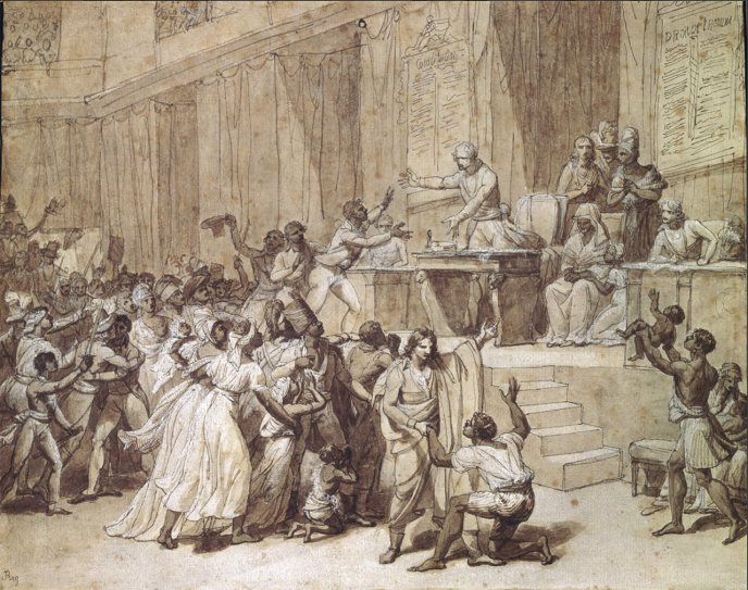 Drawing by Nicolas-André Monsiau (1754-1837): "The abolition of slavery proclaimed at the Convention"