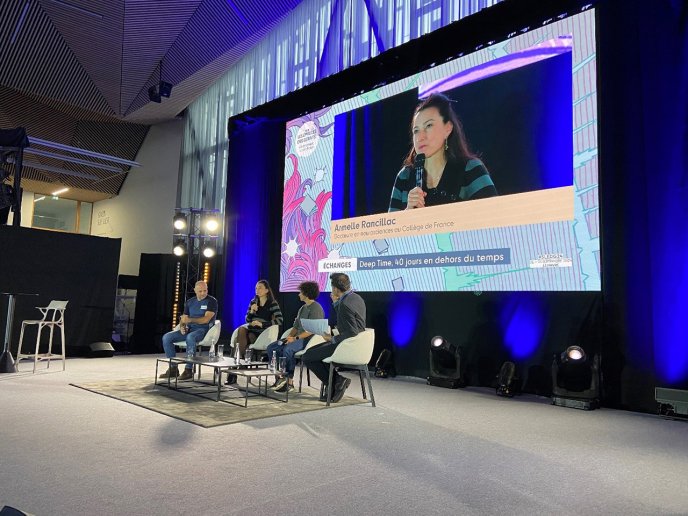 Round-table discussion with Armelle Rancillac and Christian Clot, about the Deep-Time project, at the "Sur les Épaules des Géants" festival in Le Havre.
