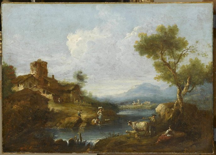 "Pastoral landscape", painting by Giuseppe Zais