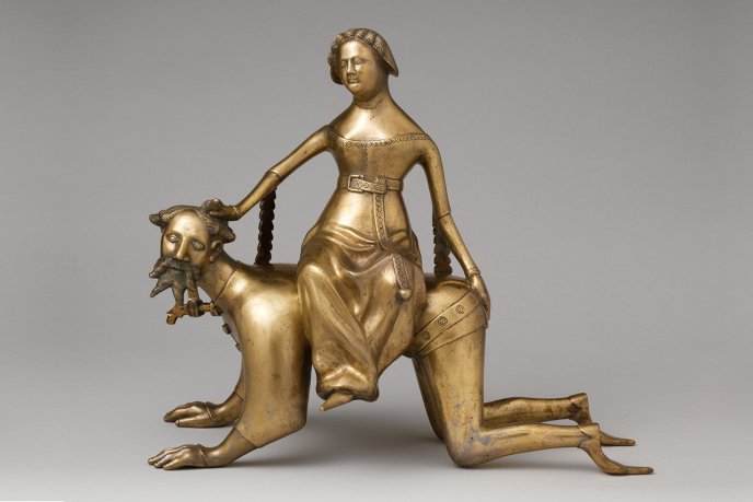 Phyllis straddling Aristotle, bronze Aquamanile (late 14th-early 15th century), New York, Metropolitan Museum of Art, Robert Lehman Collection